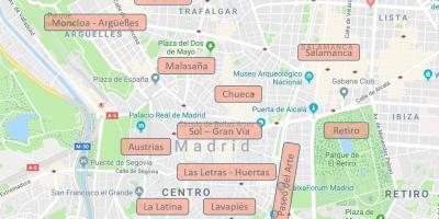 Kaart van Madrid Spanje wijken