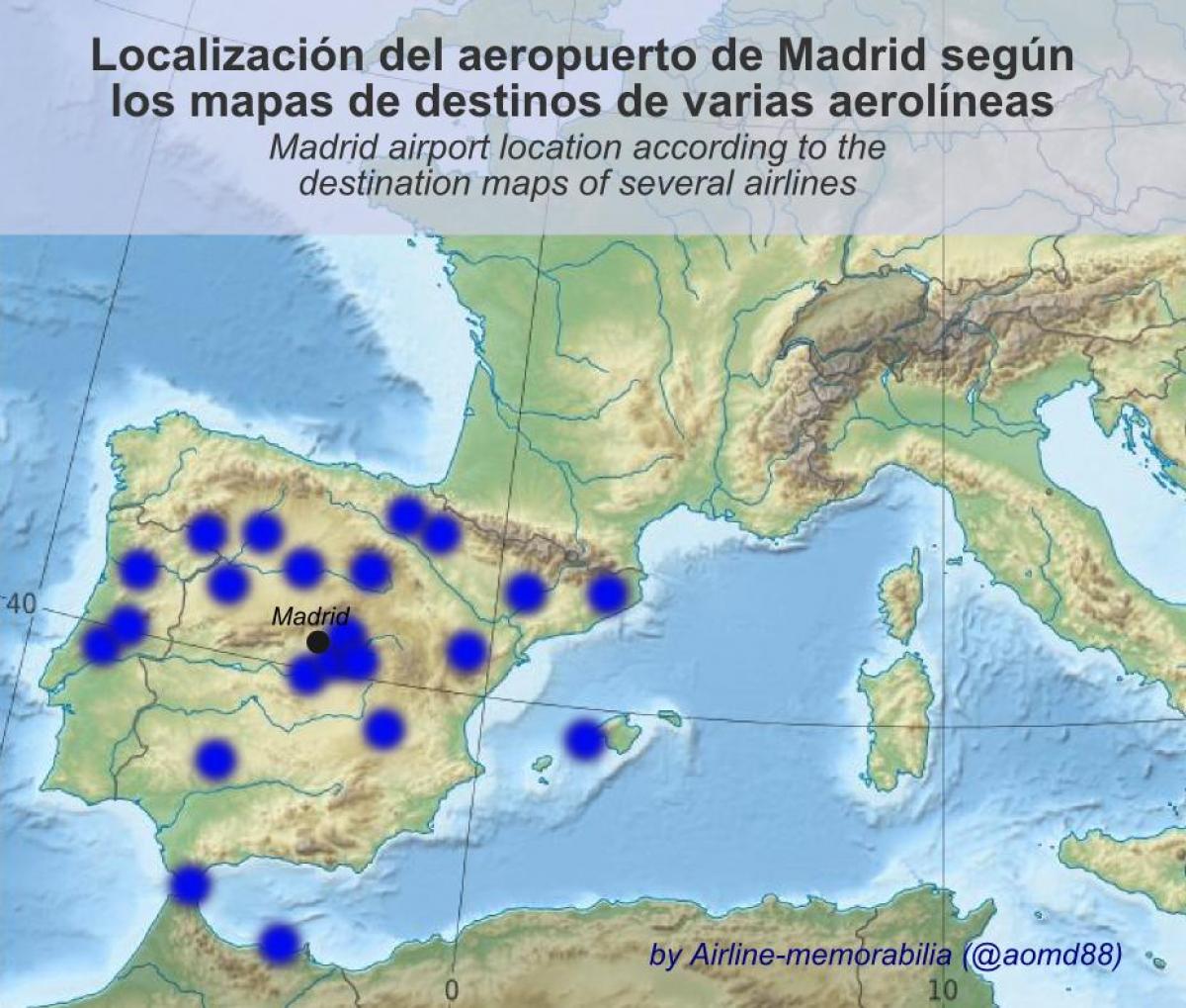 kaart van de luchthaven van Madrid bestemmingen