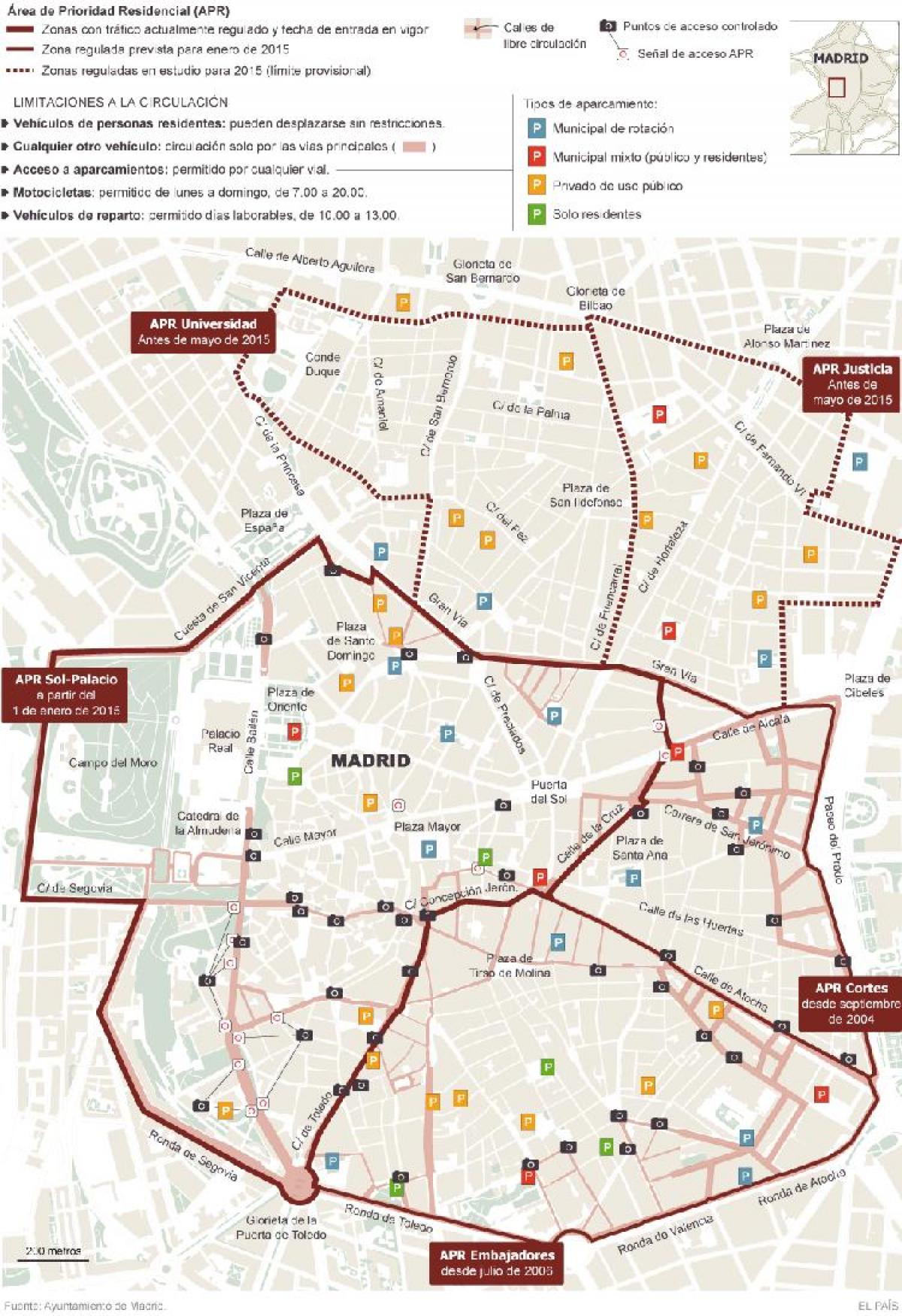 kaart van Madrid parkeergelegenheid