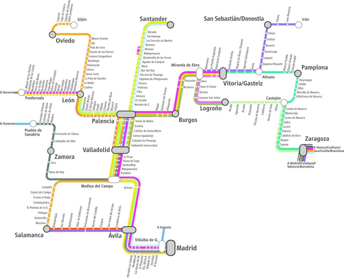 kaart van de renfe trein kaart Madrid